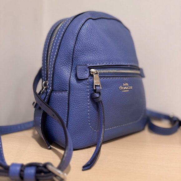 Coach Mini Charlie Rucksack Leather Backpack Blue Silver Hardware - Picture 1 of 13